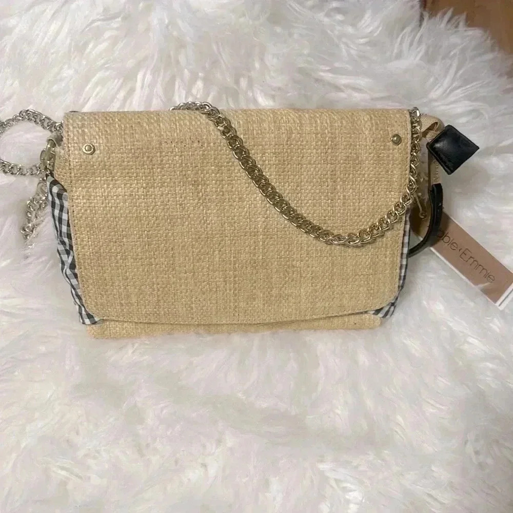 Abbie & Emmie Small Straw Crossbody Gingham Handle Tote